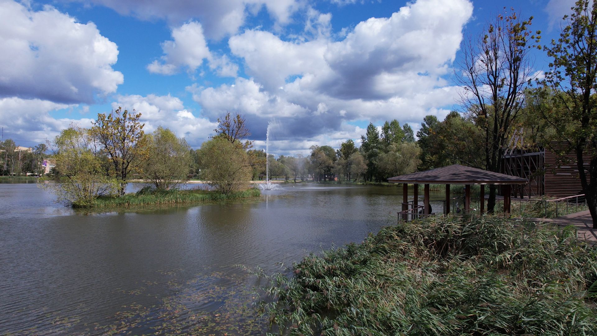 Реутов, благоустройство, пруд,видео с коптера,
