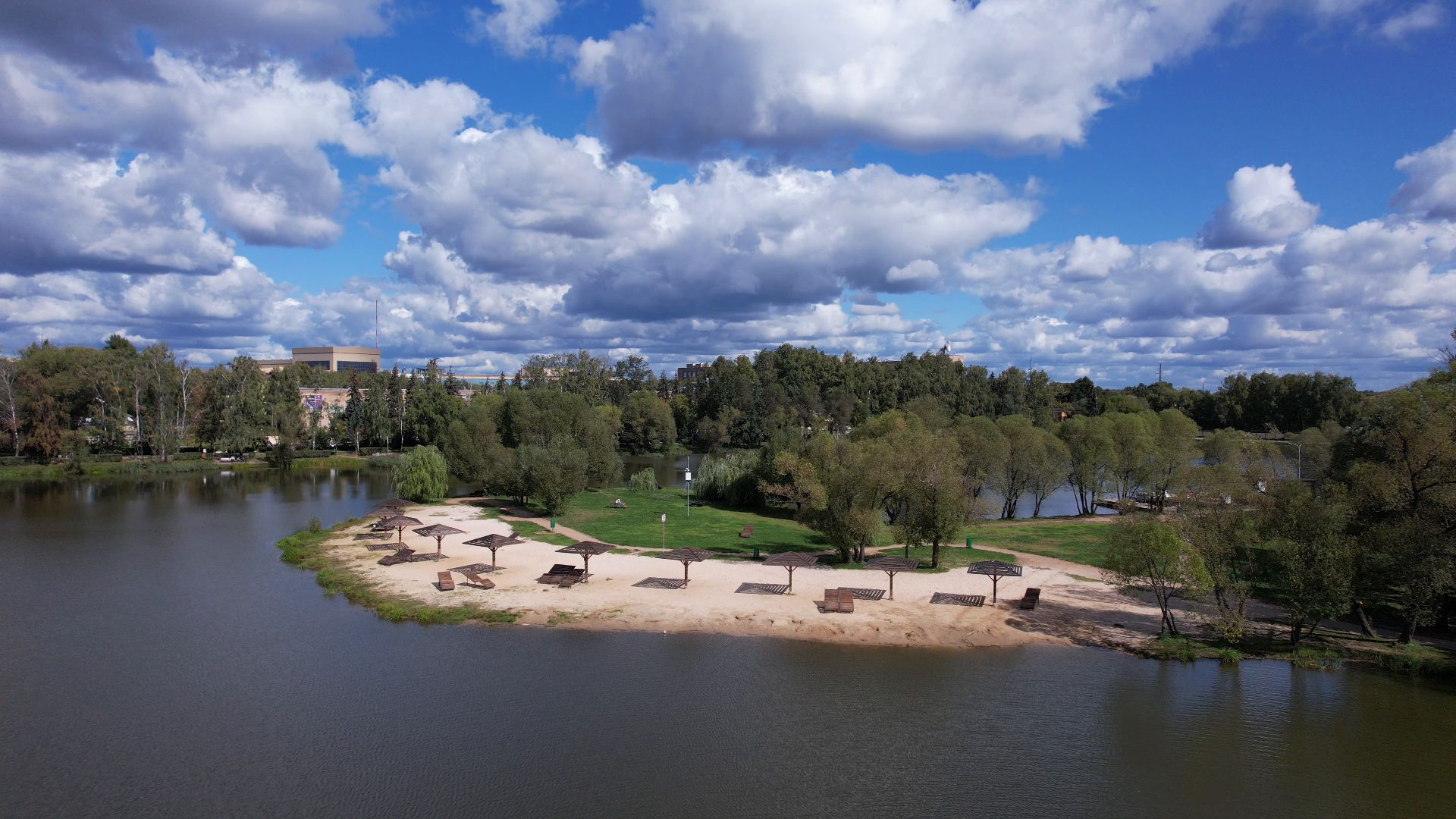 Реутов, благоустройство, пруд,видео с коптера,