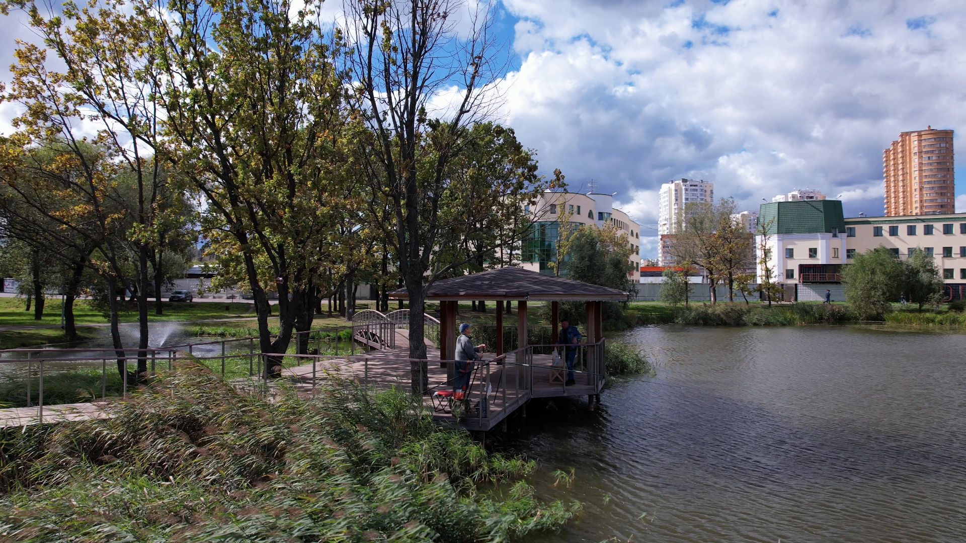 Реутов, благоустройство, пруд,видео с коптера,