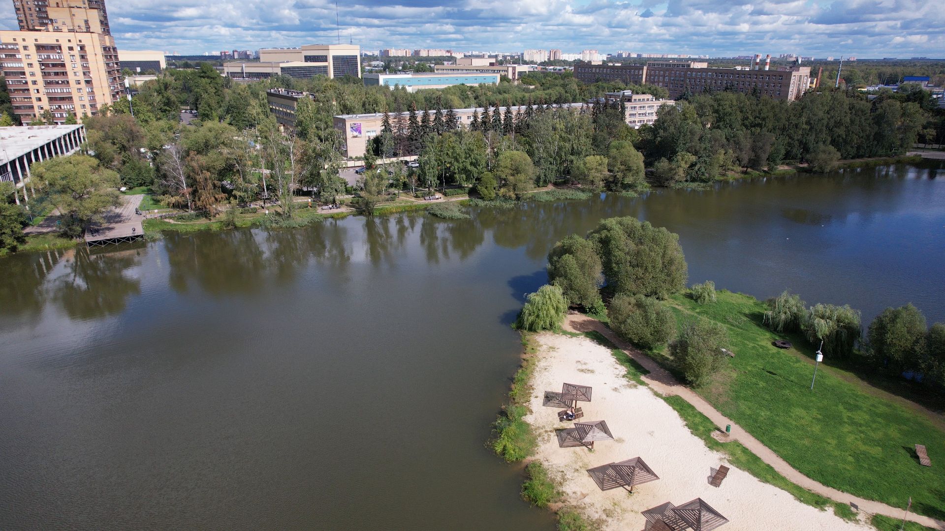 Реутов, благоустройство, пруд,видео с коптера,