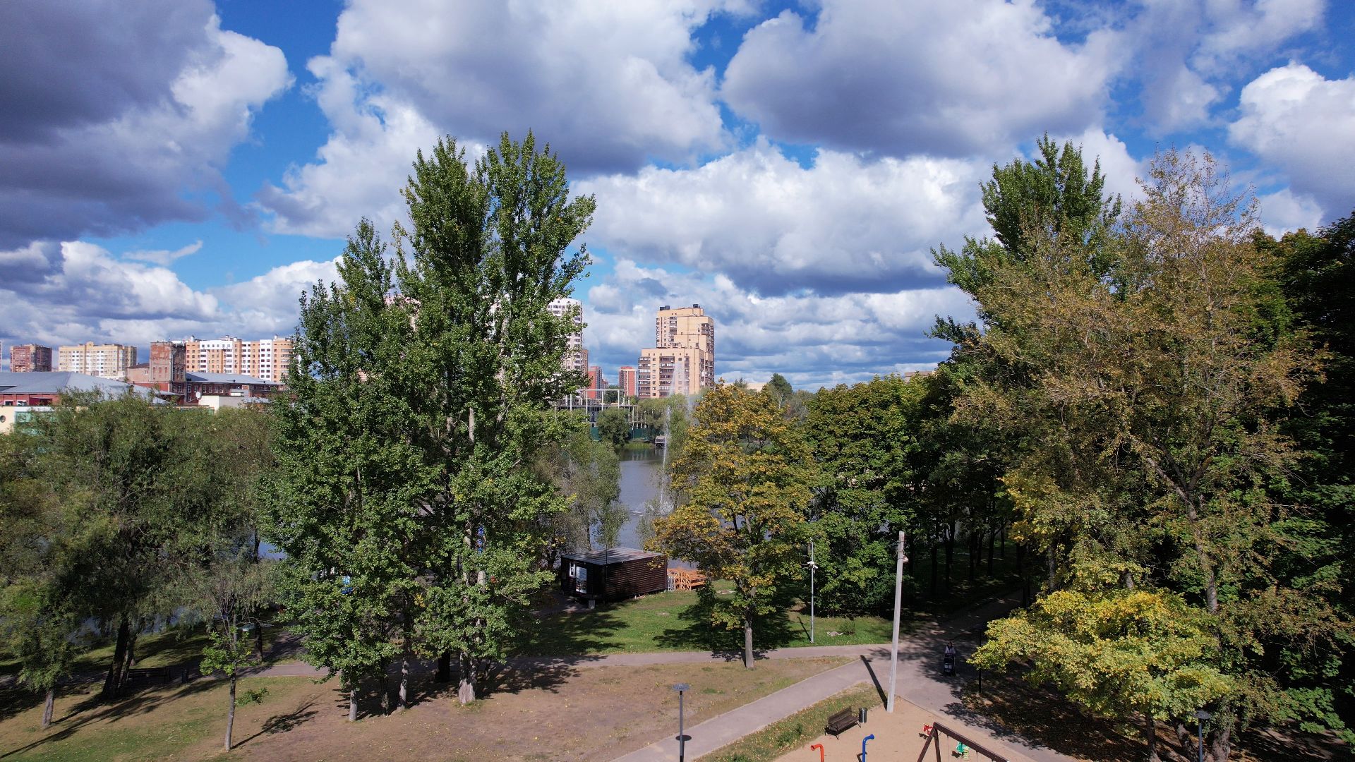 Реутов, благоустройство, пруд,видео с коптера,