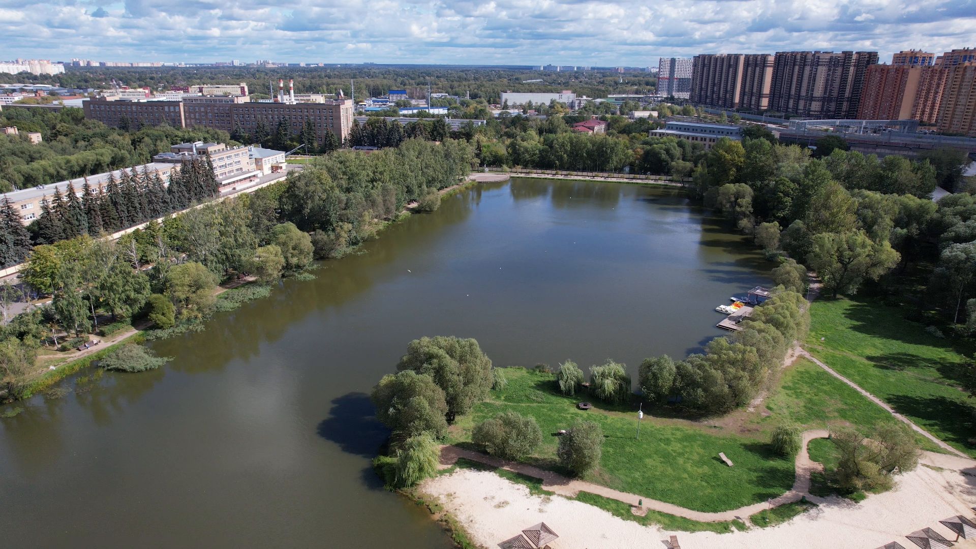 Реутов, благоустройство, пруд,видео с коптера,