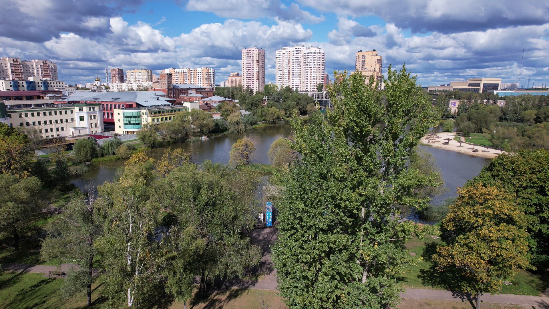 Реутов, благоустройство, пруд,видео с коптера,