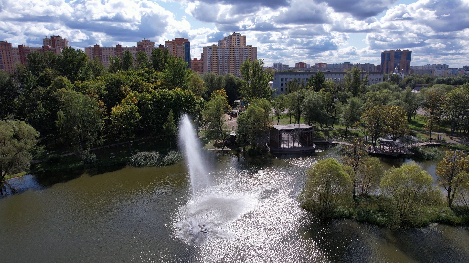 Реутов, благоустройство, пруд,видео с коптера,