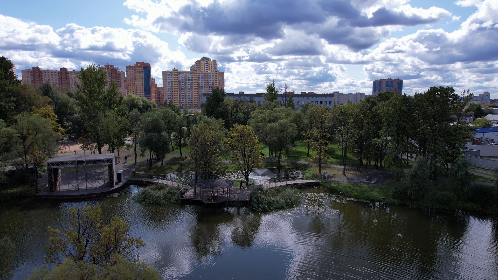 Реутов, благоустройство, пруд,видео с коптера,