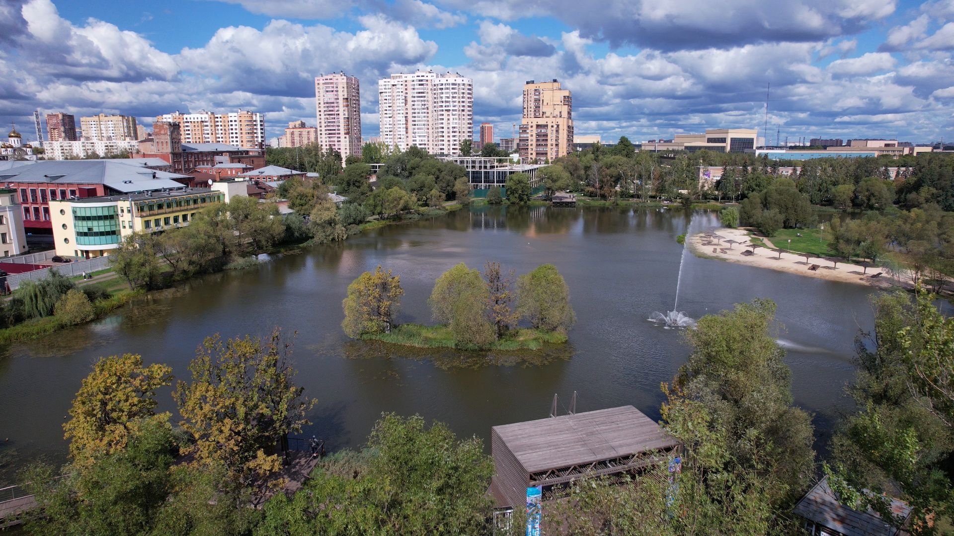 Реутов, благоустройство, пруд,видео с коптера,