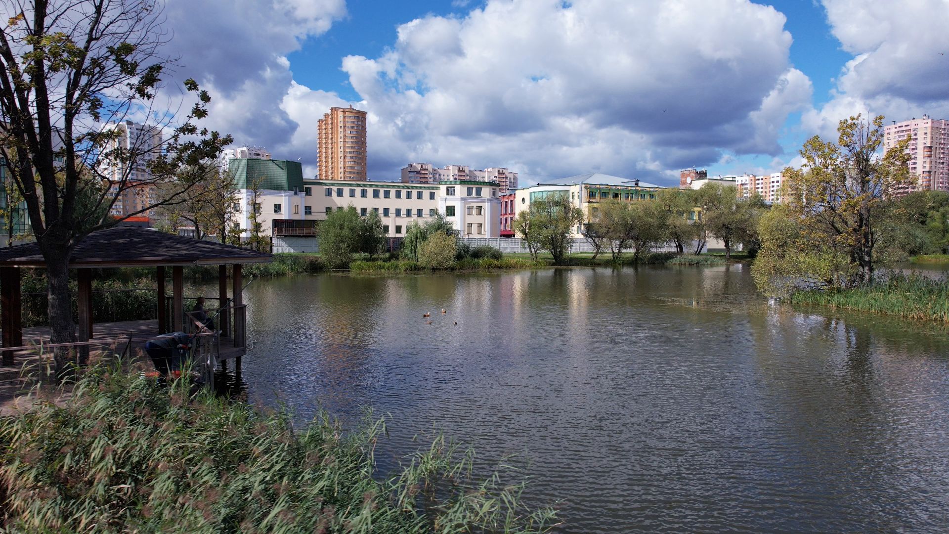 Реутов, благоустройство, пруд,видео с коптера,