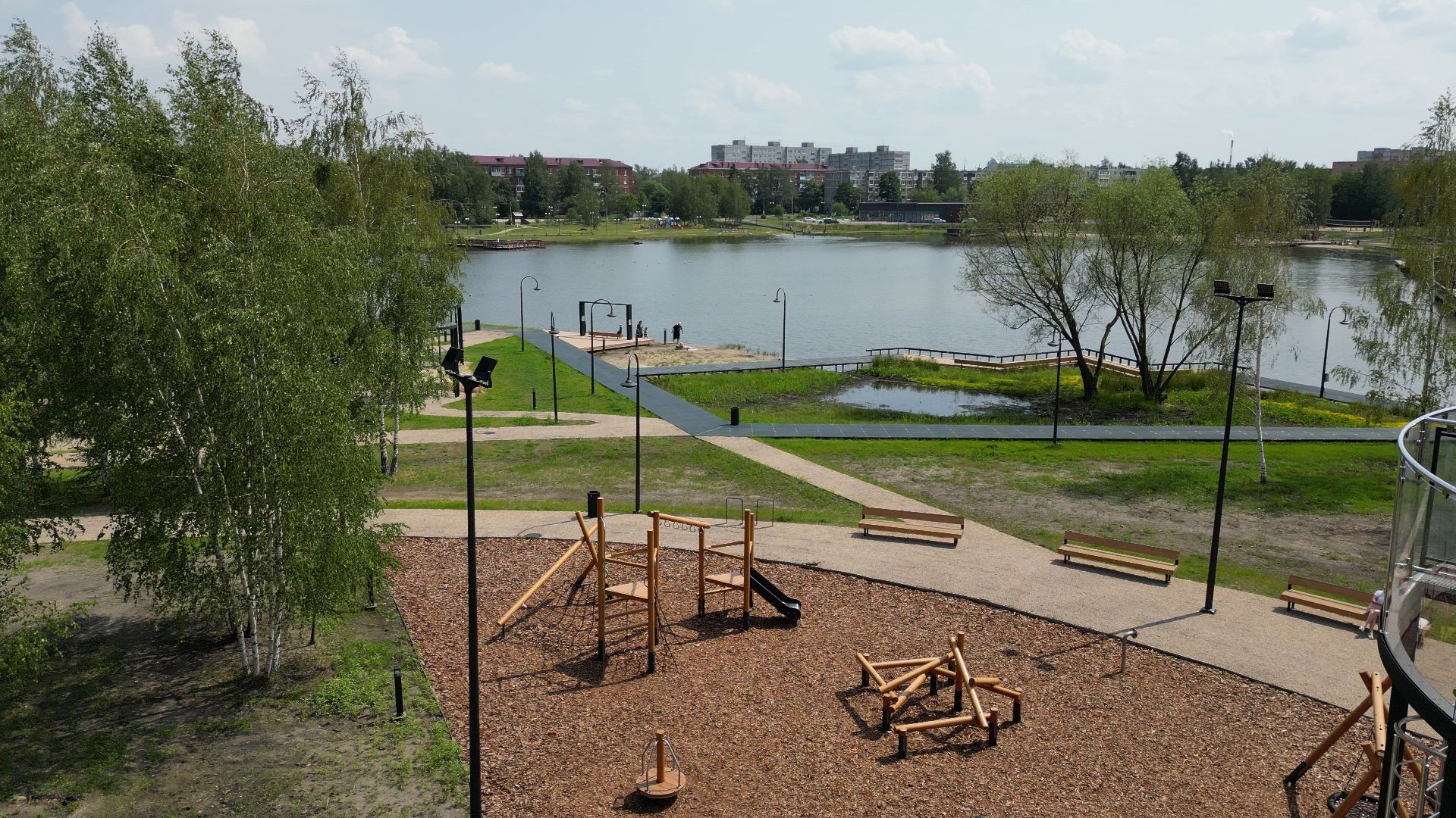 электрогорск, озеро, благоустройство,видео с коптера,