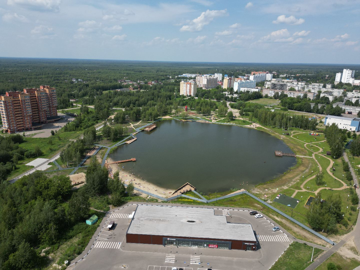 электрогорск, озеро, благоустройство,видео с коптера,