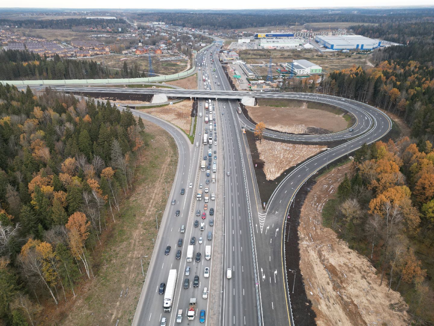 развязка, дорога, лобня,видео с коптера,