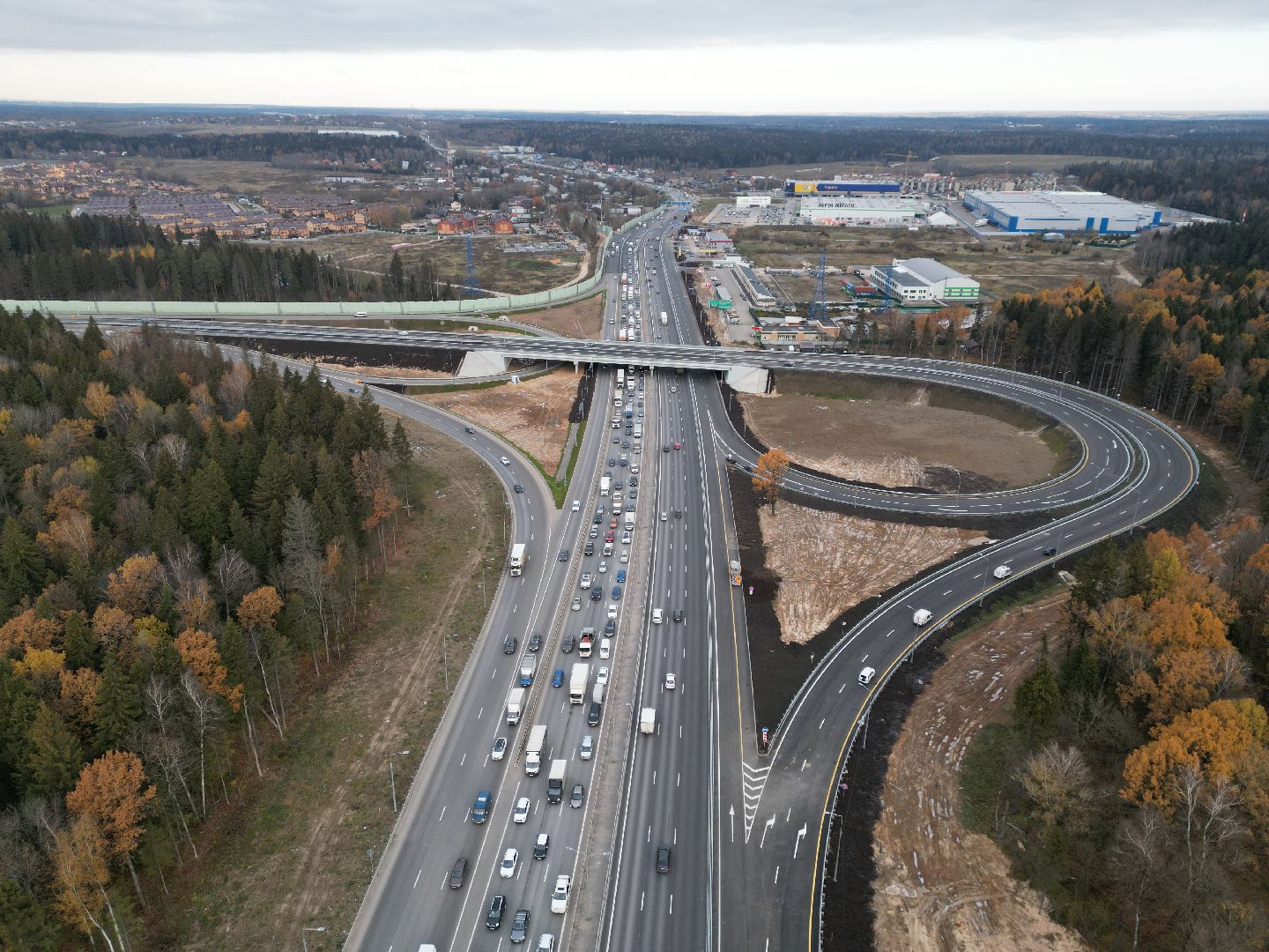 развязка, дорога, лобня,видео с коптера,