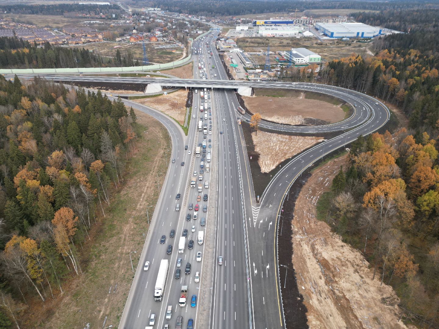 развязка, дорога, лобня,видео с коптера,