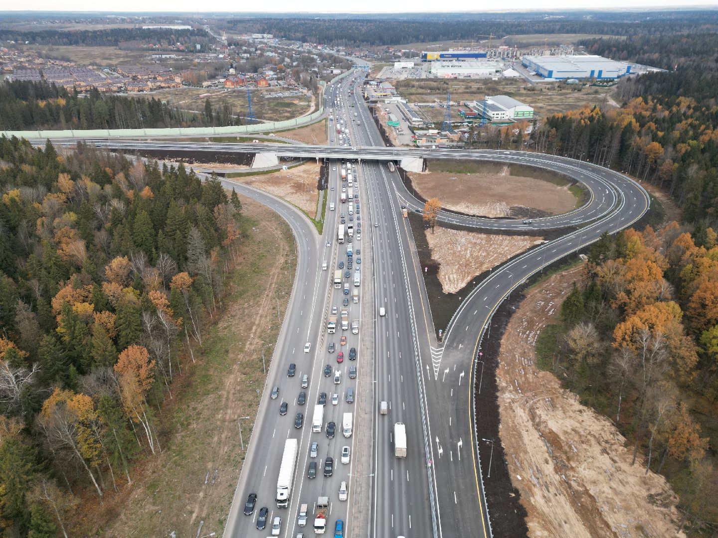 развязка, дорога, лобня,видео с коптера,