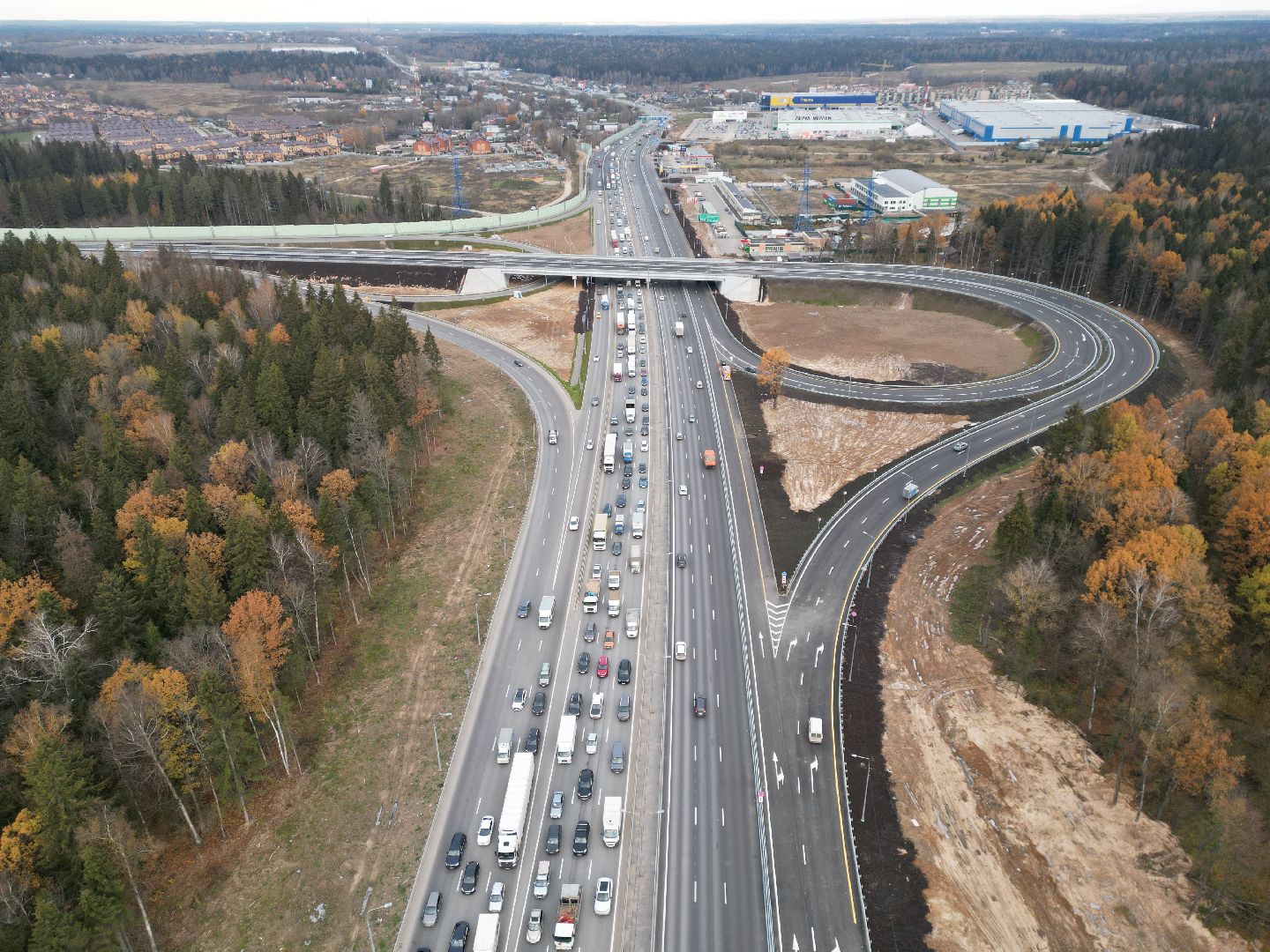 развязка, дорога, лобня,видео с коптера,