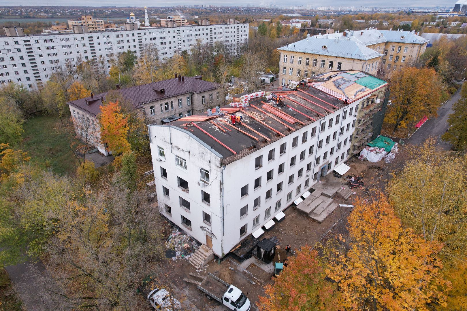 поликлиника, медицина,видео с коптера,