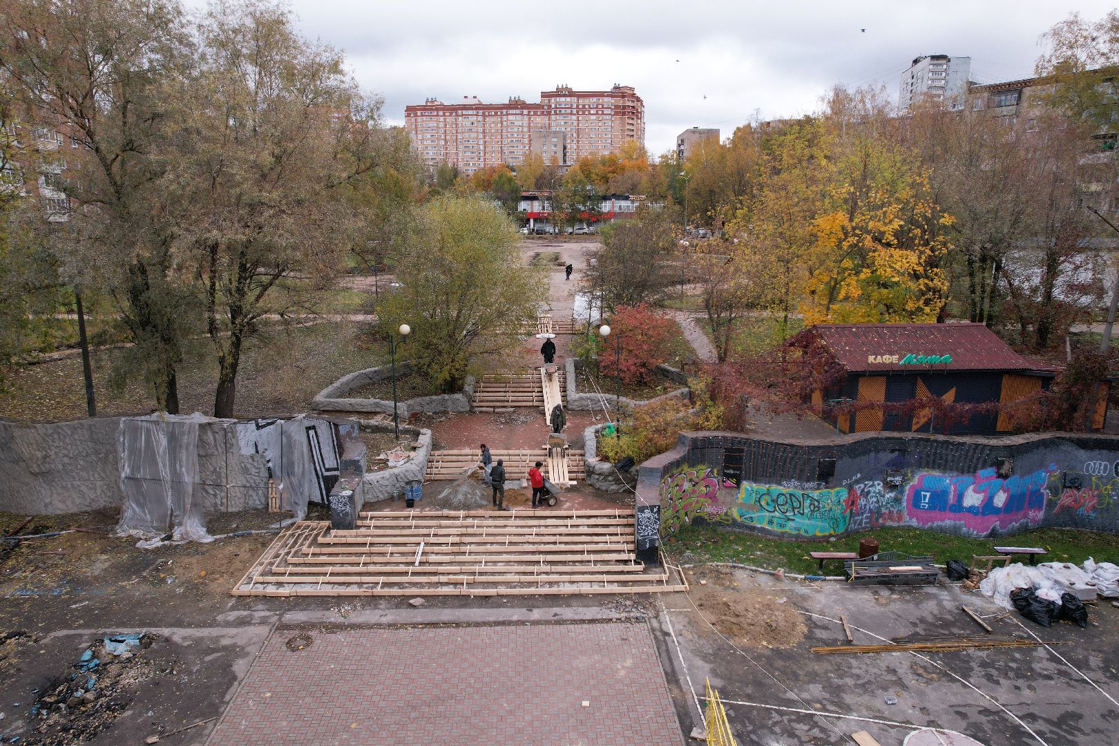 парк, сквер, реконструкция,видео с коптера,