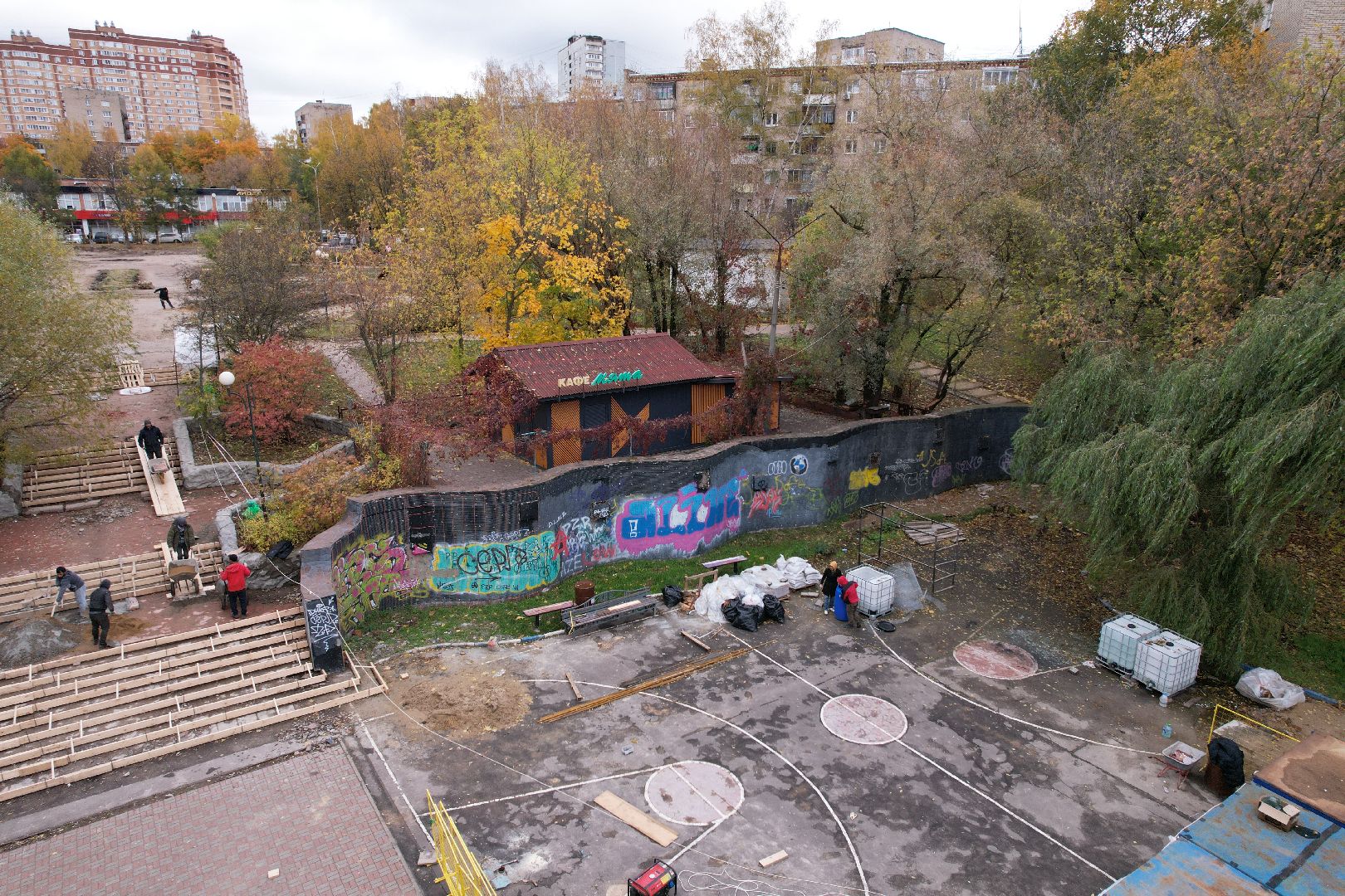 парк, сквер, реконструкция,видео с коптера,