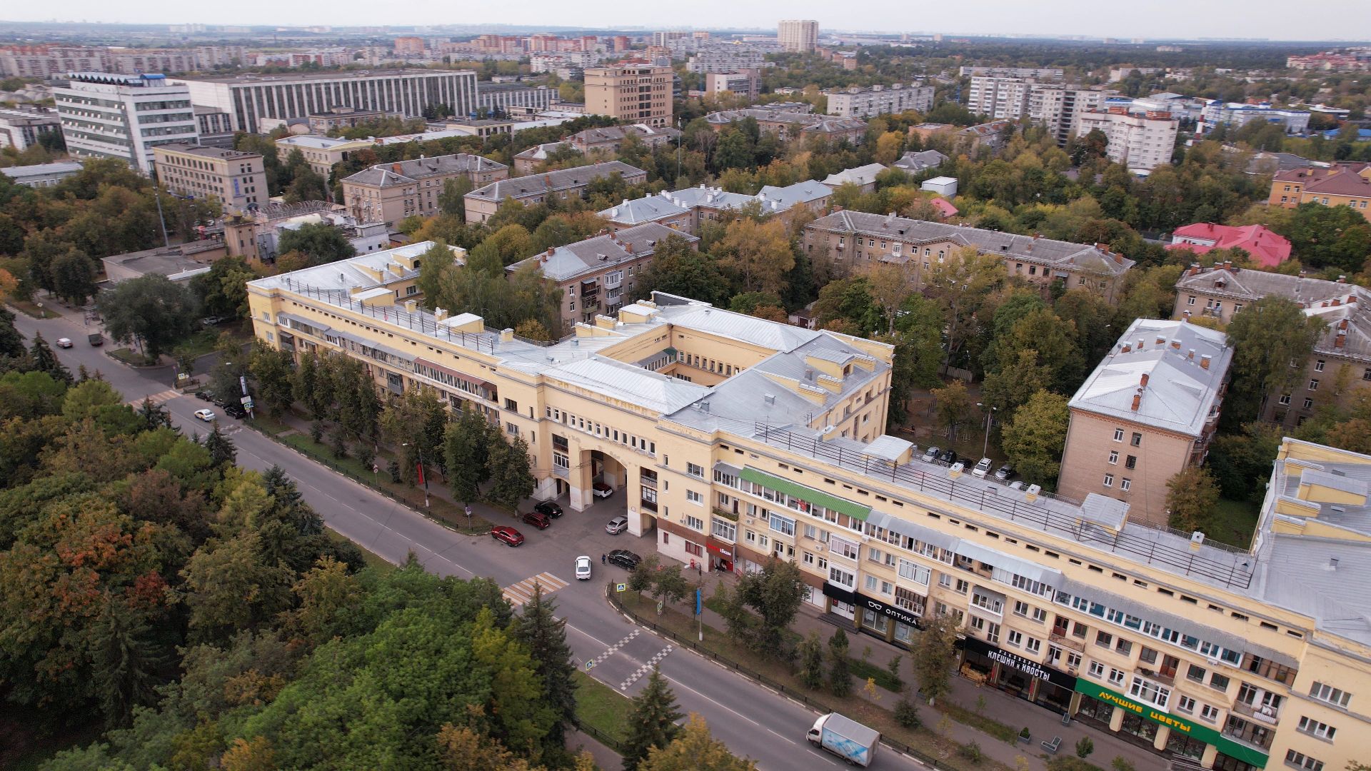 видео с коптера, жуковский, архитектура,