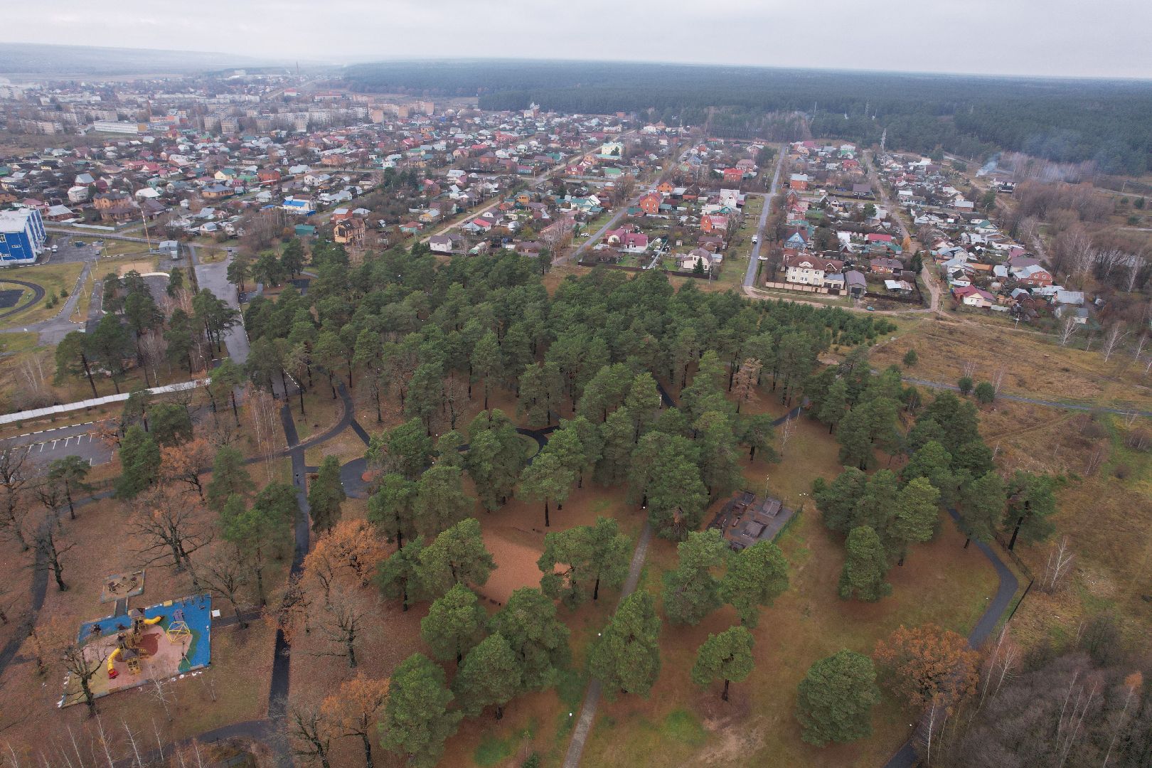 видео с коптера, дубки, озеры, парк,