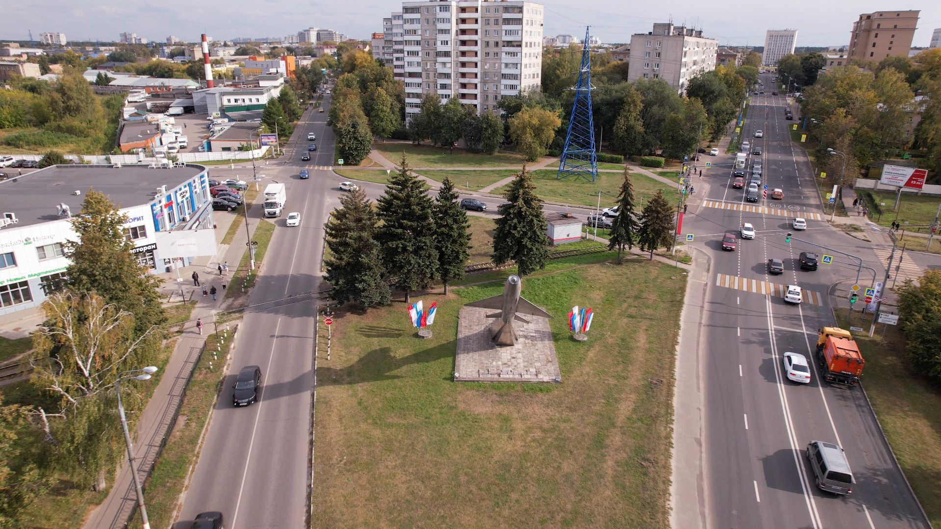 видео с коптера, Жуковский, памятник,