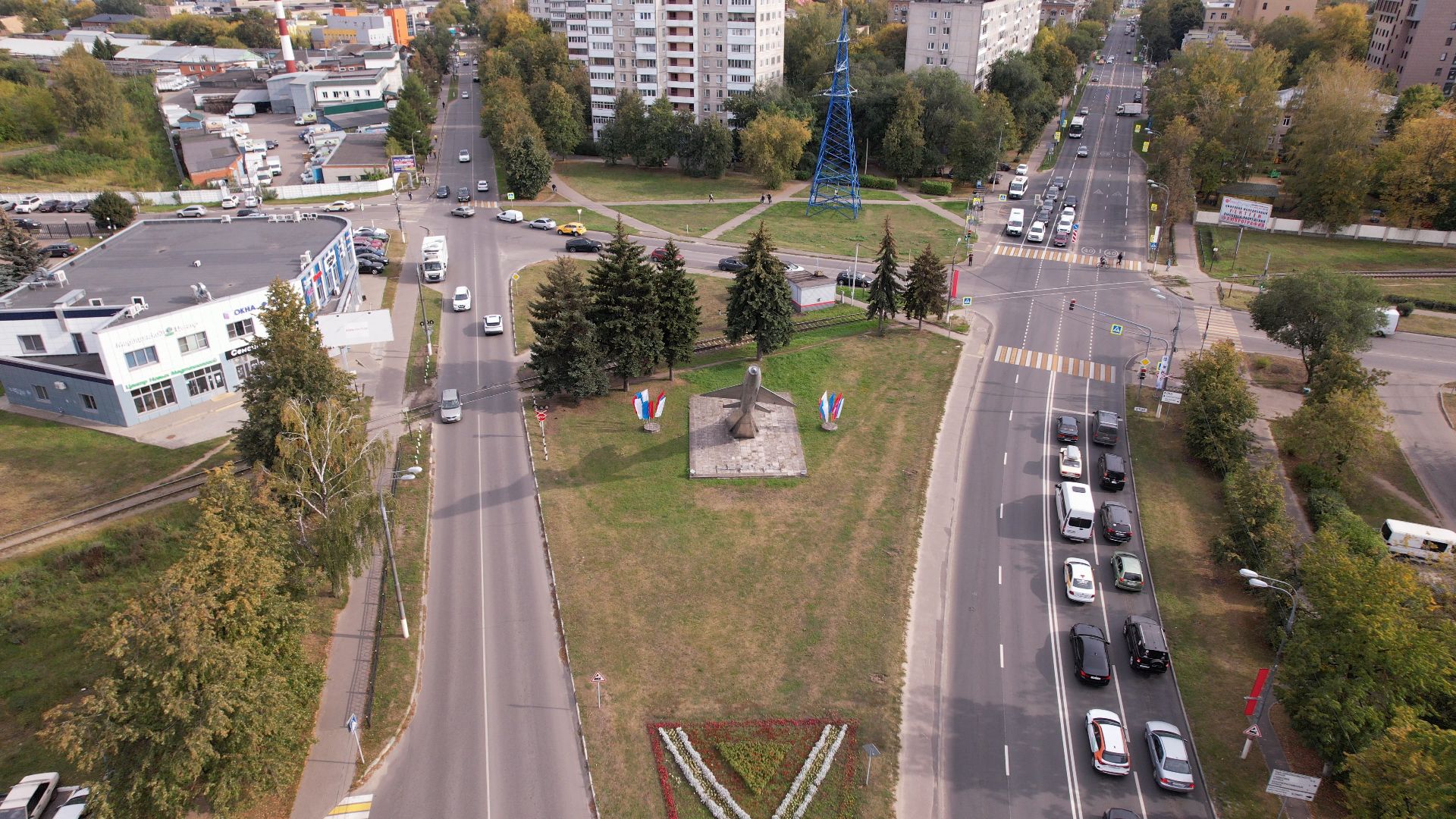 видео с коптера, Жуковский, памятник,