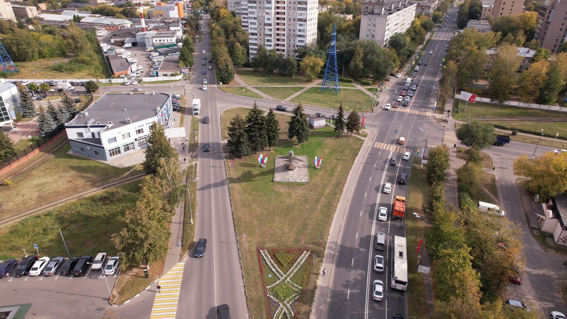 видео с коптера, Жуковский, памятник,