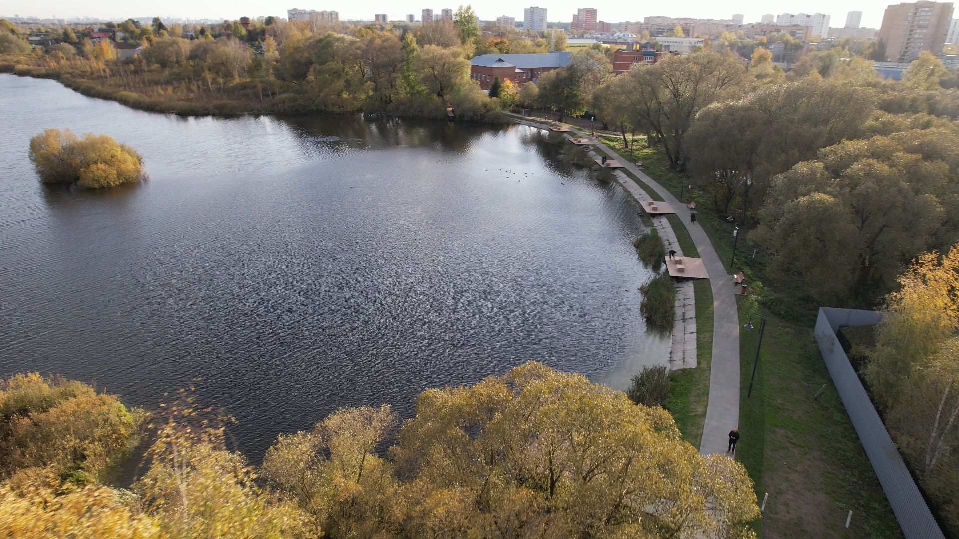 Лобня, Киово, видео с коптера, благоустройство, парк,