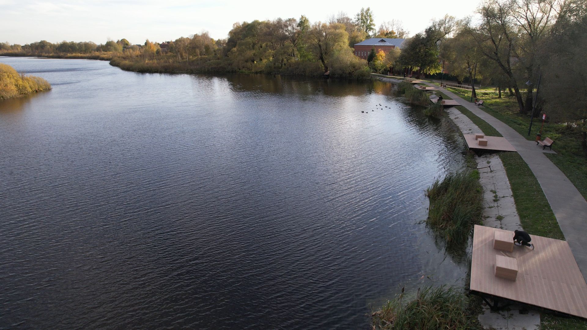 Лобня, Киово, видео с коптера, благоустройство, парк,