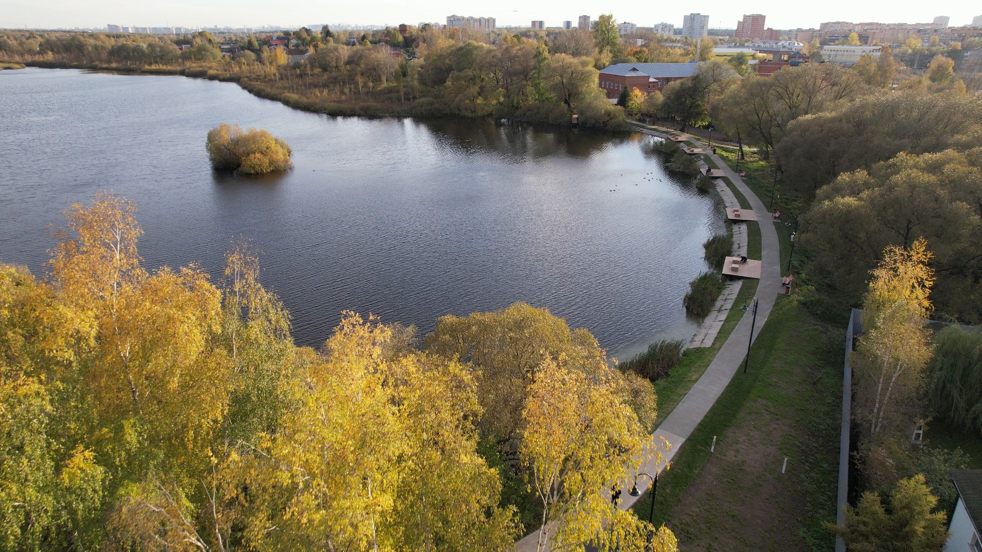 Лобня, Киово, видео с коптера, благоустройство, парк,