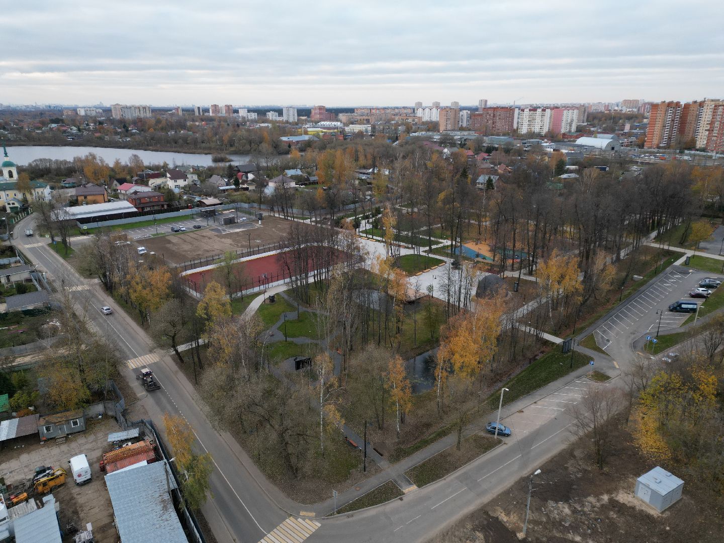 видео с коптера, Лобня, парк, благоустройство,