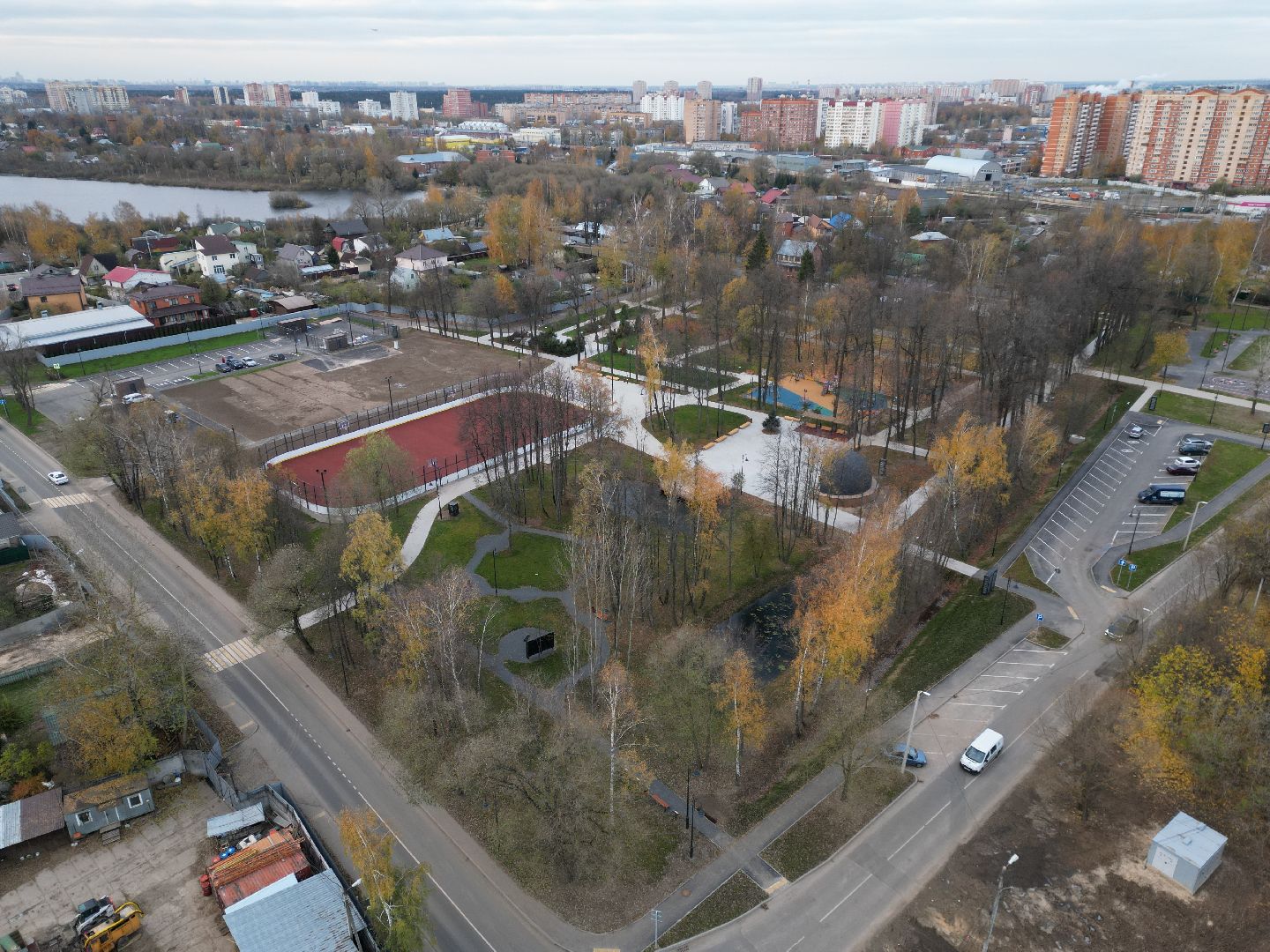 видео с коптера, Лобня, парк, благоустройство,