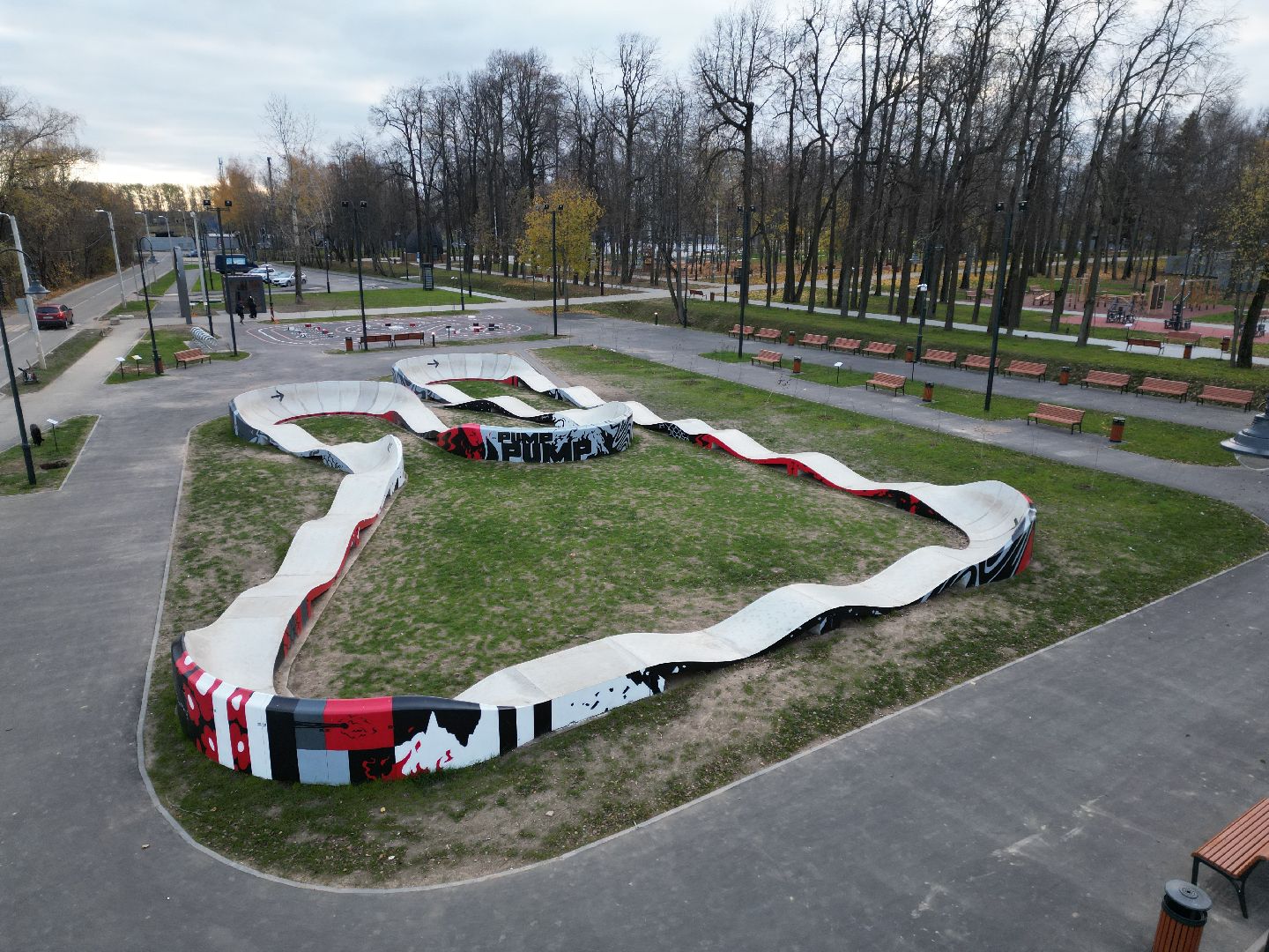 видео с коптера, Лобня, парк, благоустройство,