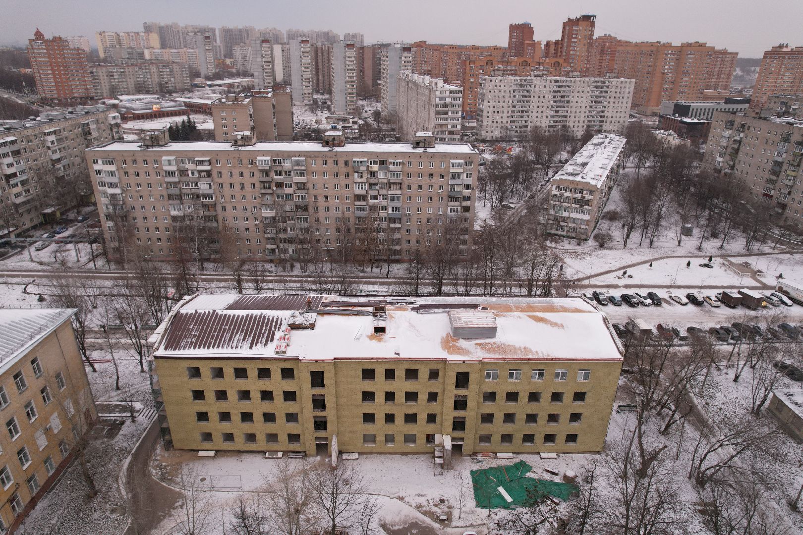 видео с коптера, поликлиника, дзержинский,