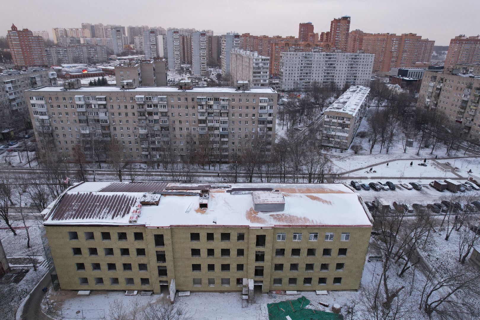 видео с коптера, поликлиника, дзержинский,
