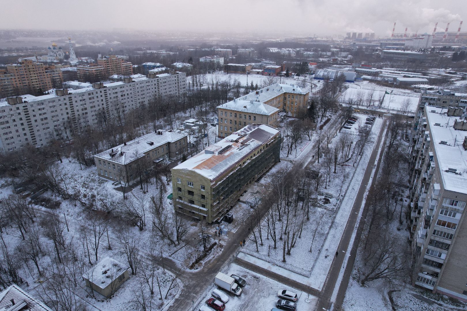 видео с коптера, поликлиника, дзержинский,
