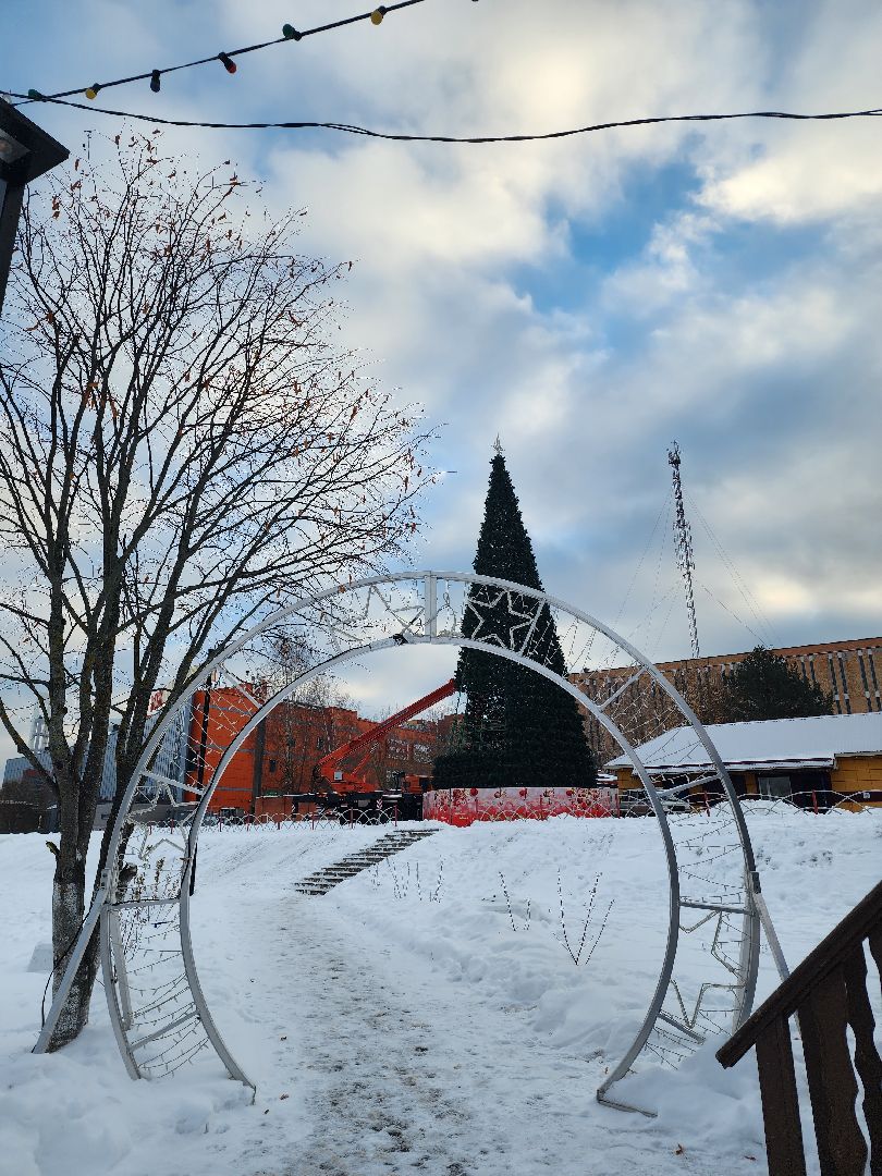 Парк, Благоустройство, Елка, Новый год, Дед мороз, зима в подмосковье, Дубна,