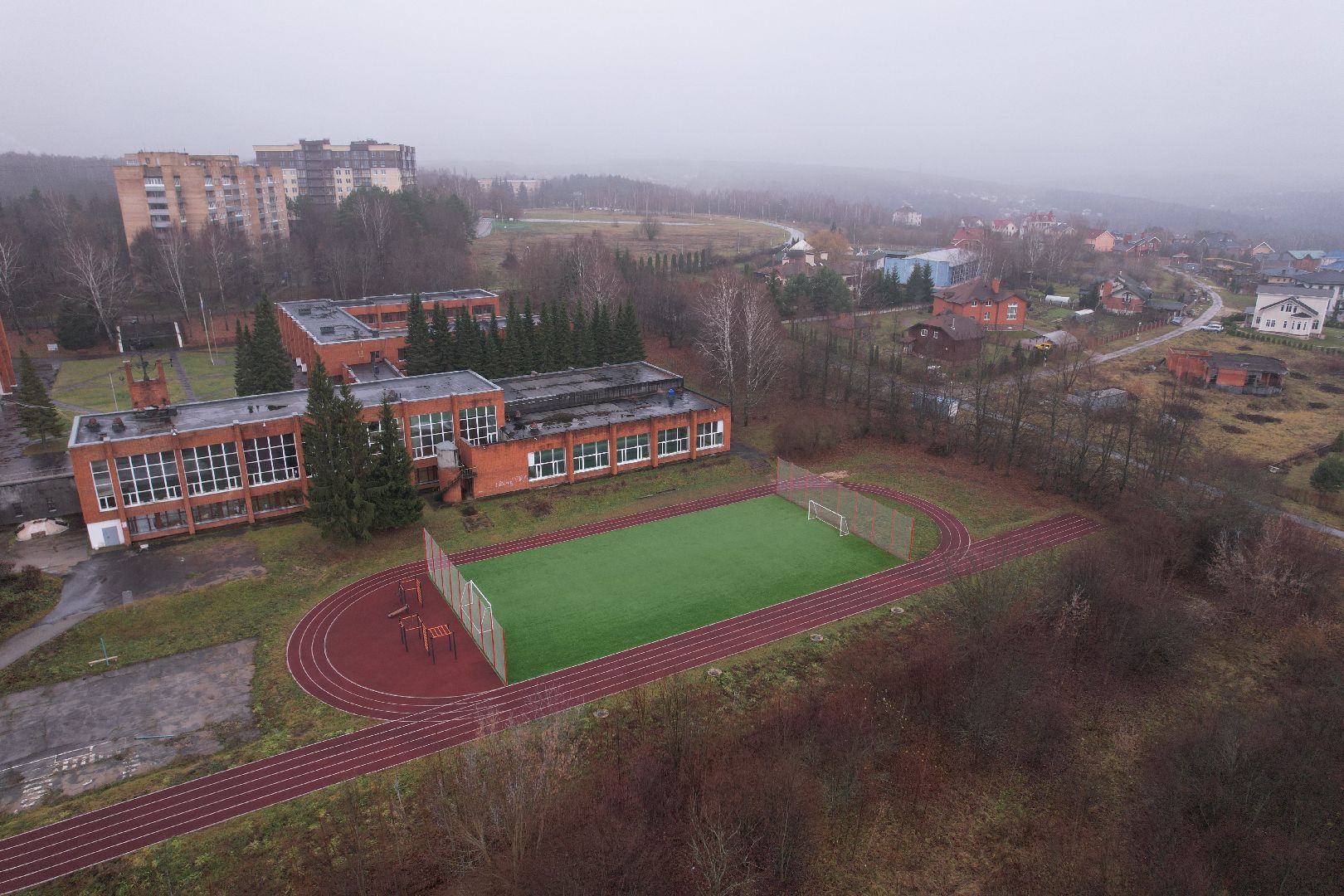 пущино, гимназия, видео с коптера,