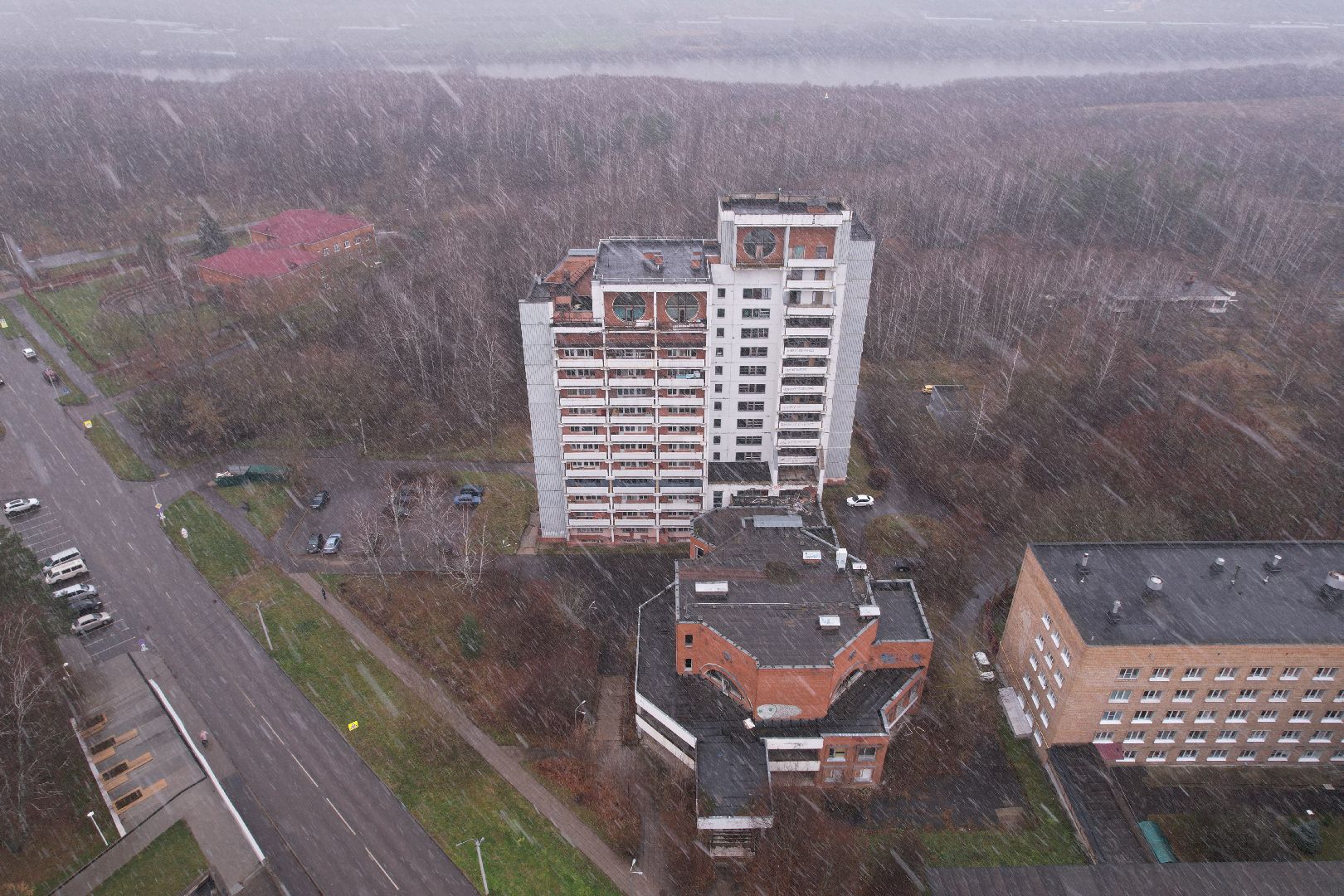 пущино, видео с коптера, дом аспиранта,