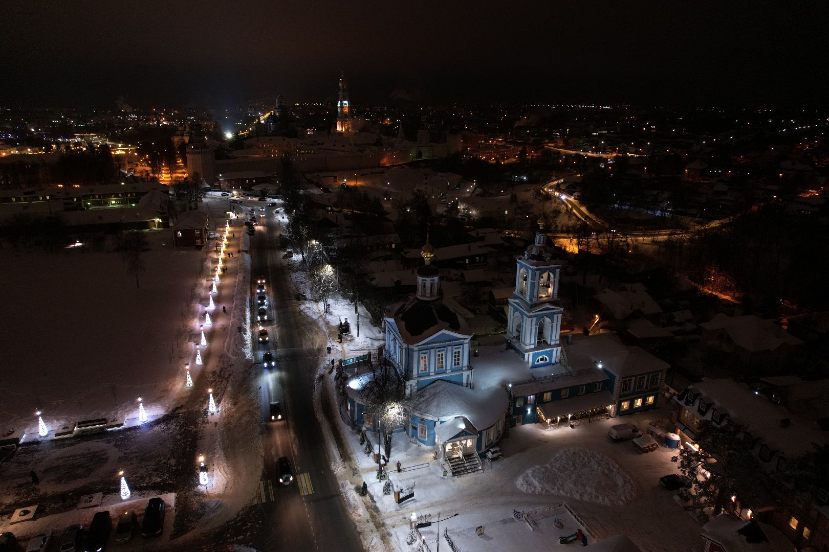видео с коптера, сергиев посад, зима в подмосковье,