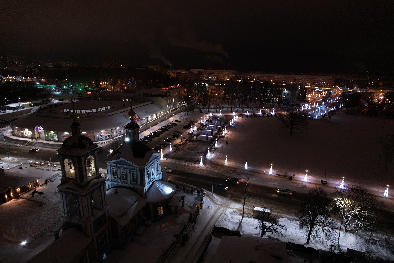 видео с коптера, сергиев посад, зима в подмосковье,