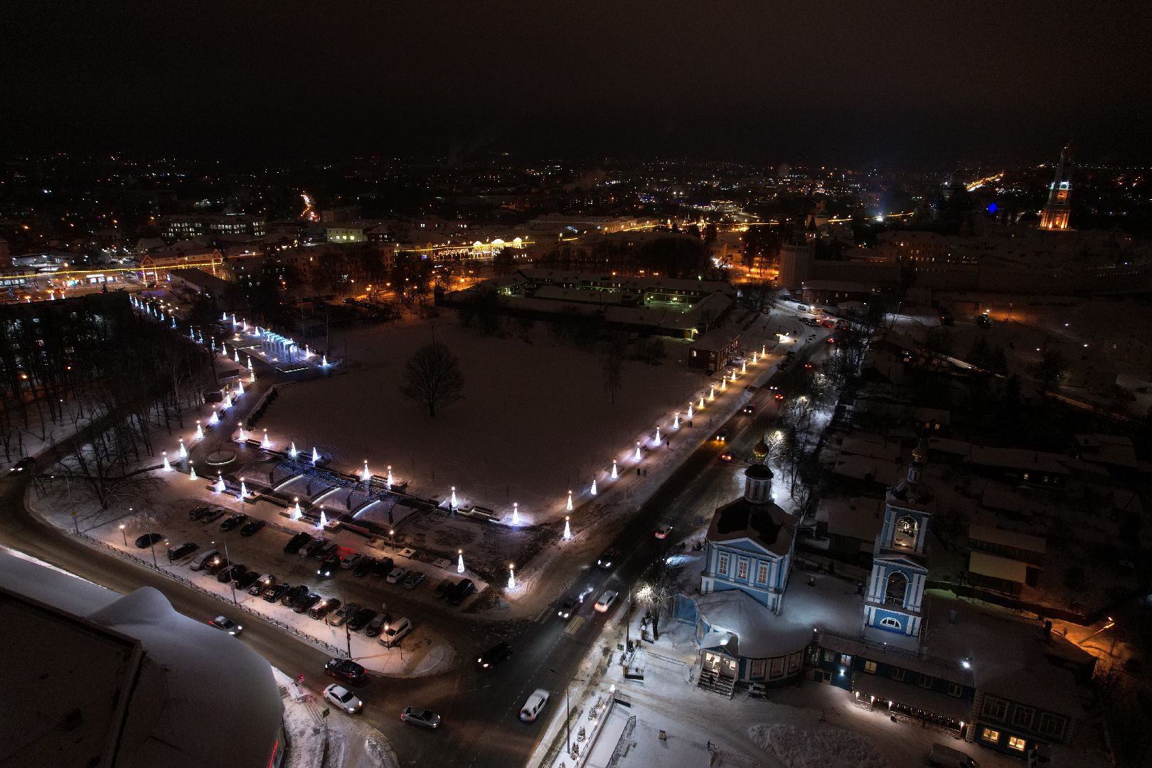 видео с коптера, сергиев посад, зима в подмосковье,