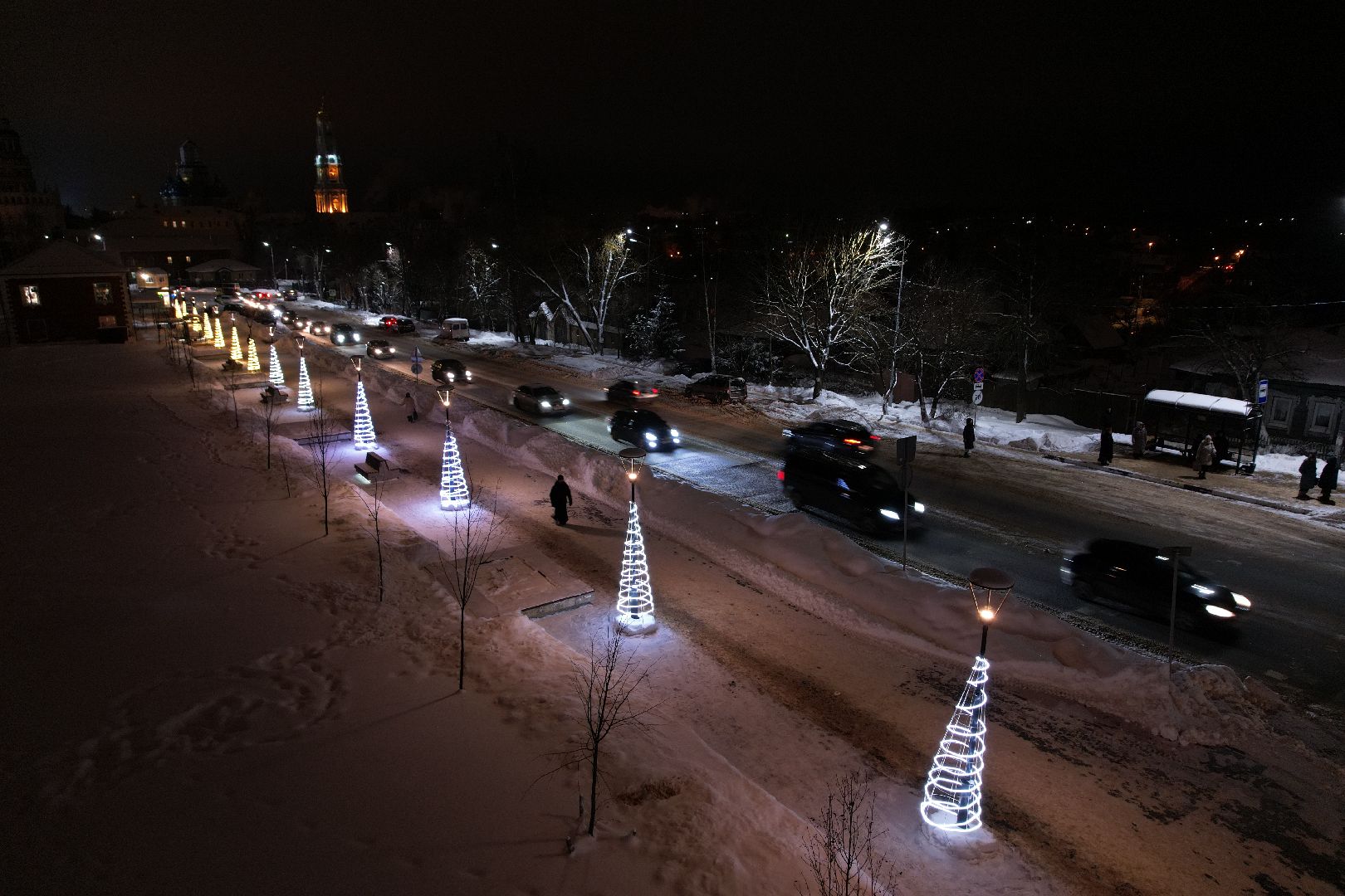 видео с коптера, сергиев посад, зима в подмосковье,