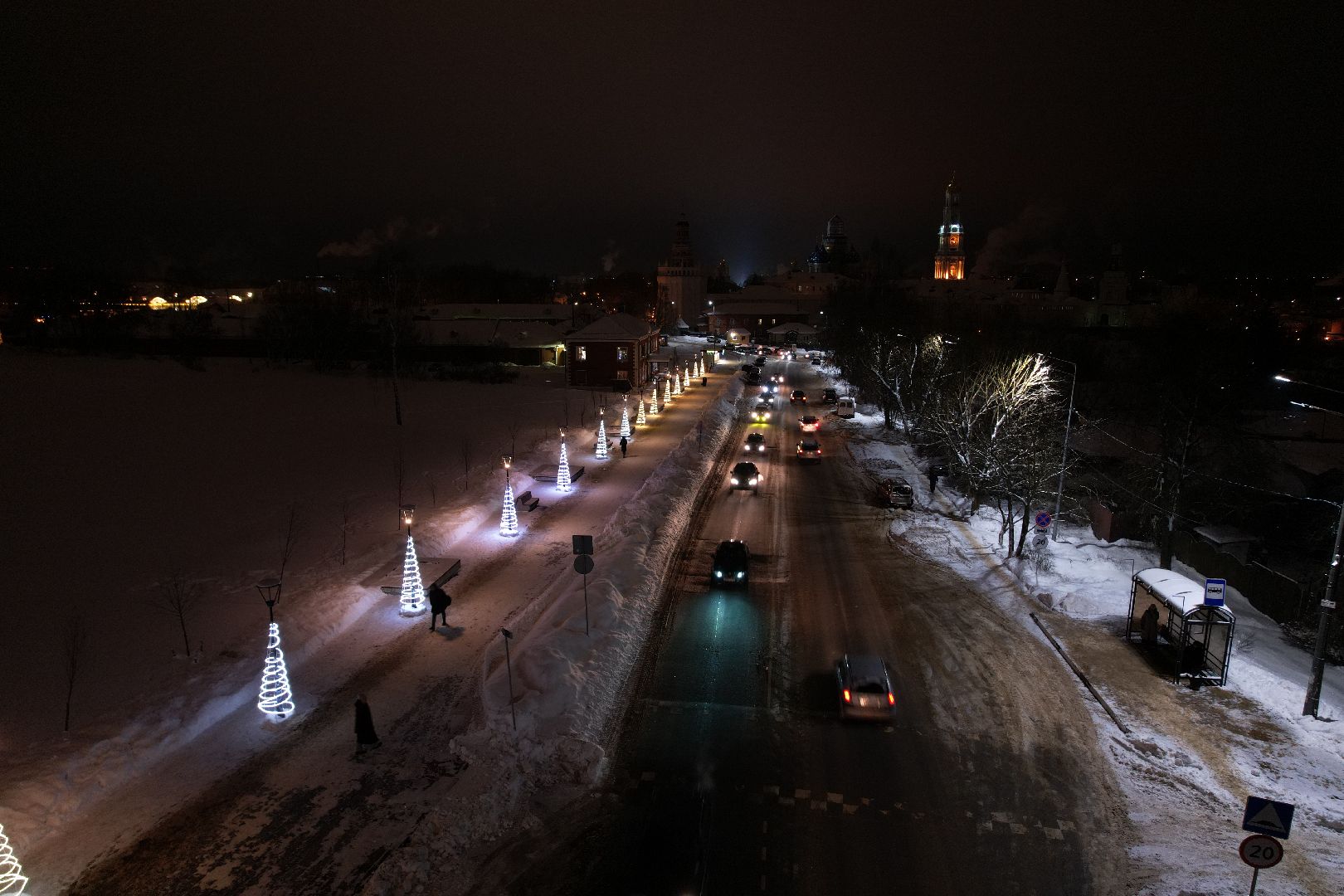 видео с коптера, сергиев посад, зима в подмосковье,