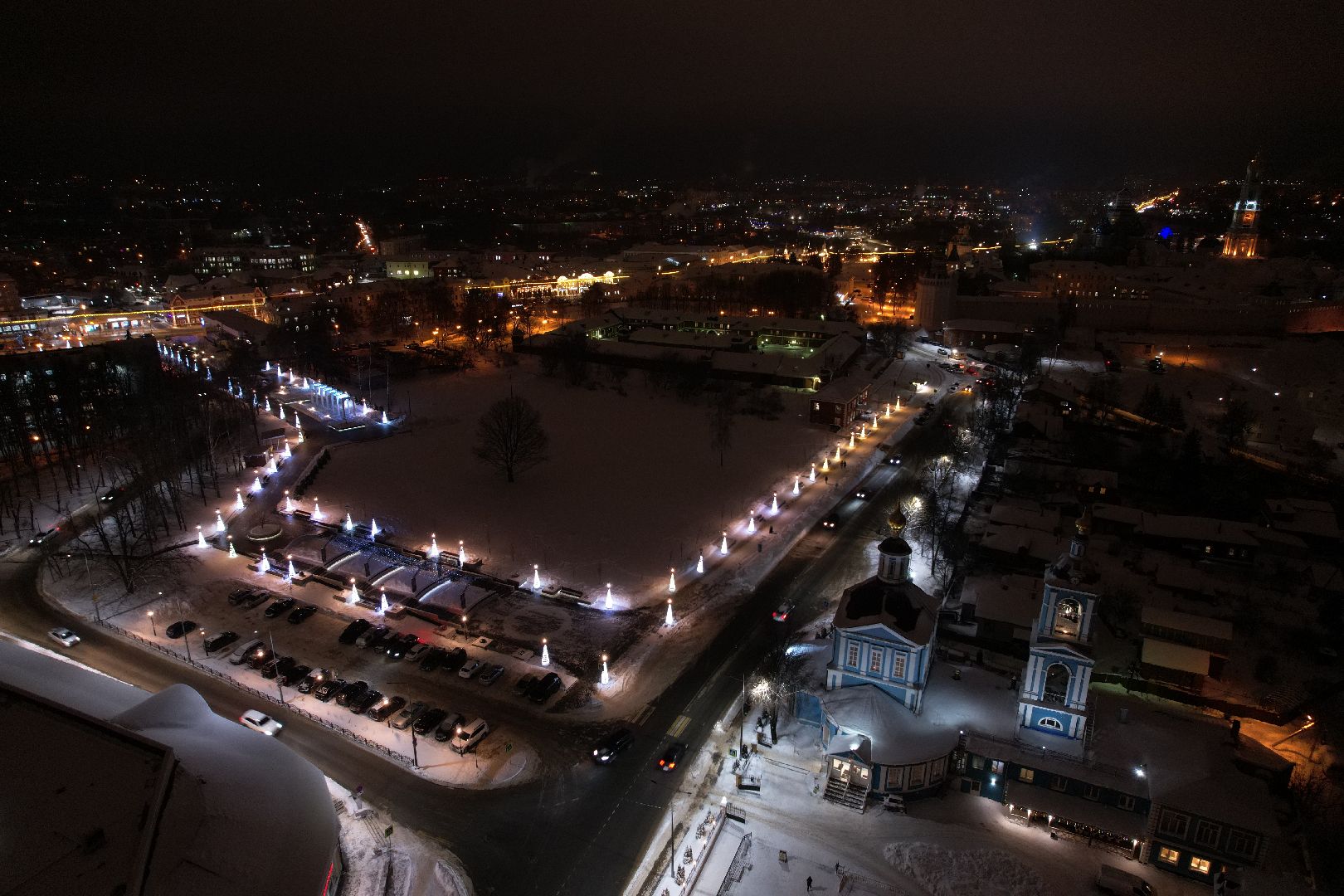 видео с коптера, сергиев посад, зима в подмосковье,