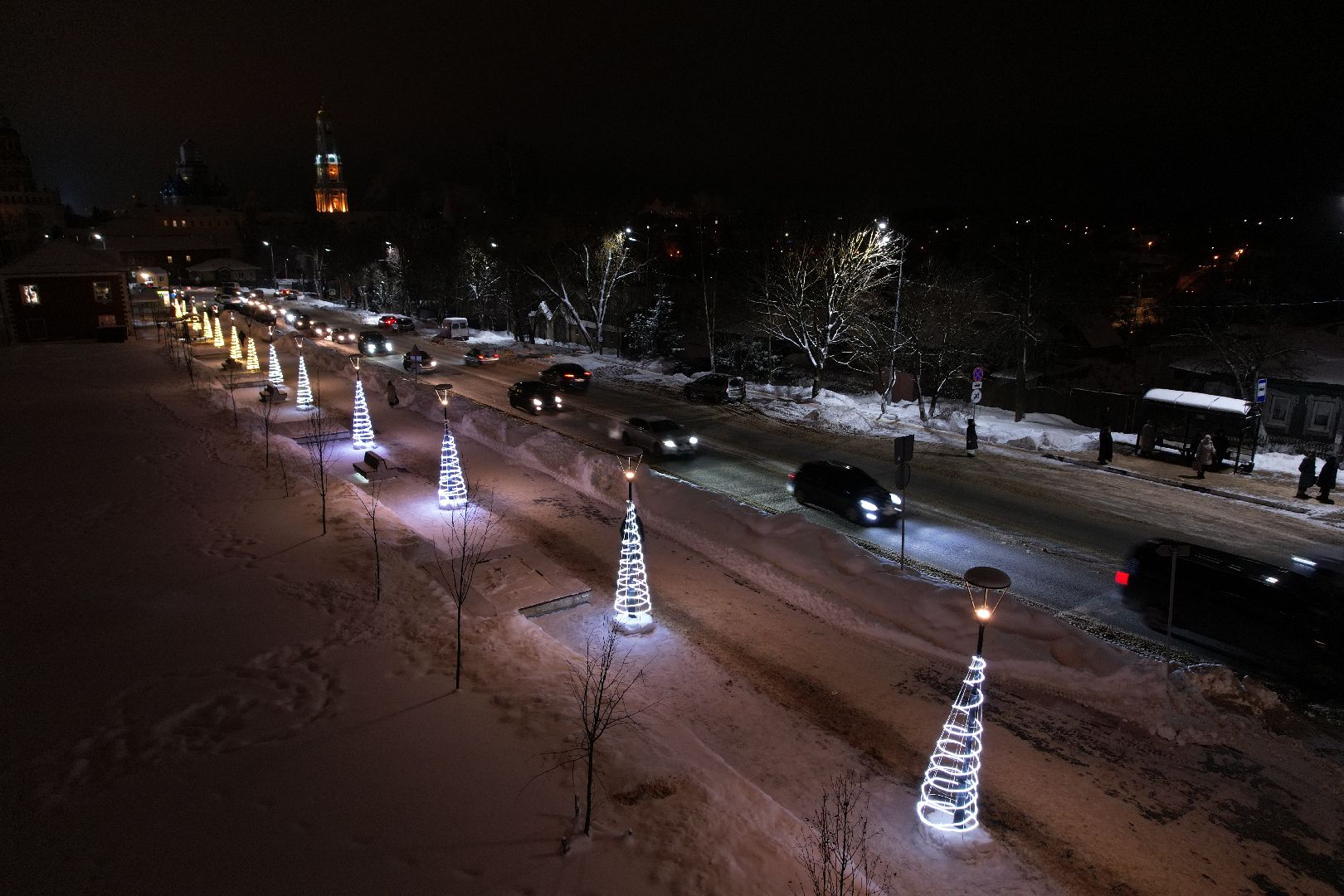видео с коптера, сергиев посад, зима в подмосковье,