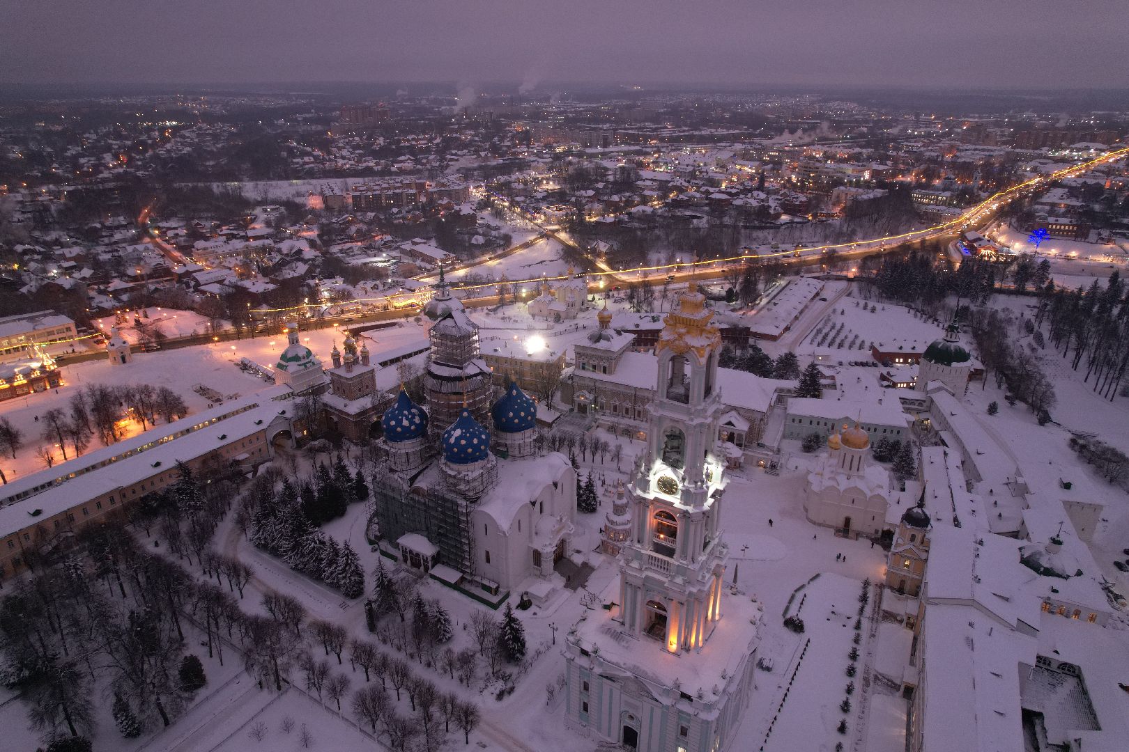 сергиев посад, видео с коптера, зима в подмосковье,