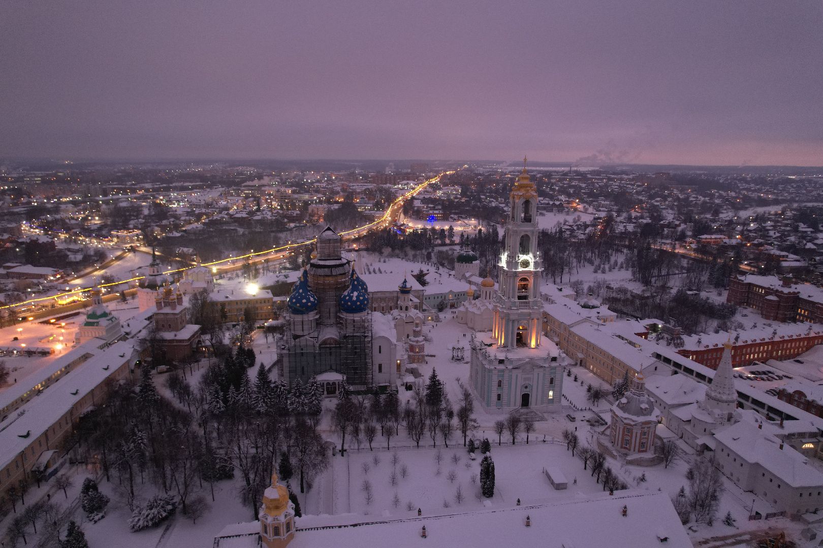 сергиев посад, видео с коптера, зима в подмосковье,