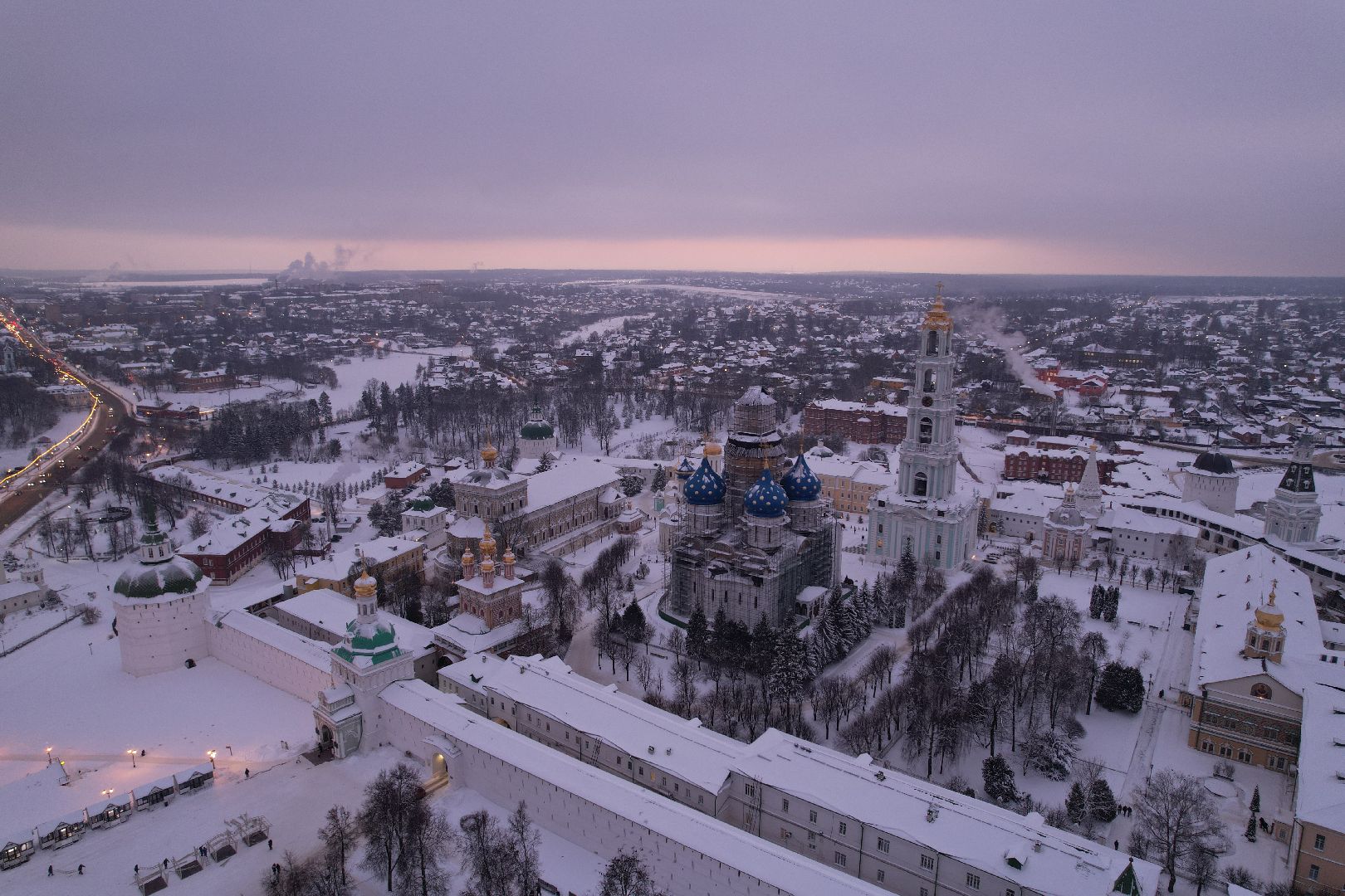 сергиев посад, видео с коптера, зима в подмосковье,