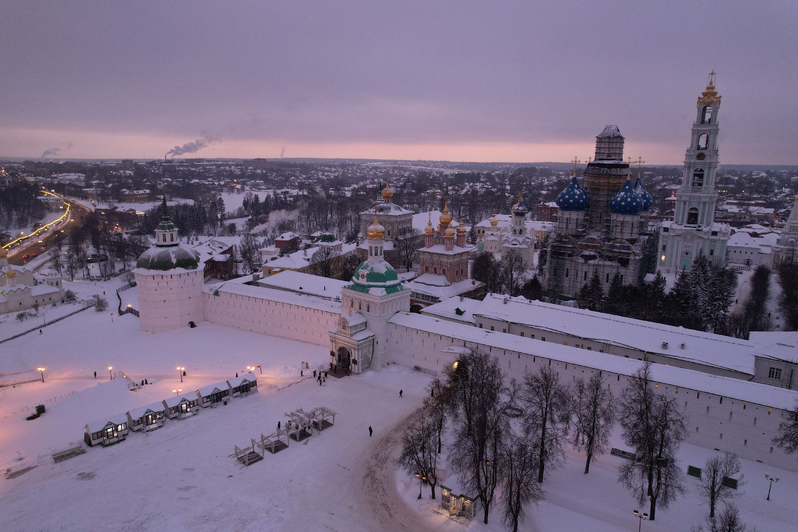 сергиев посад, видео с коптера, зима в подмосковье,