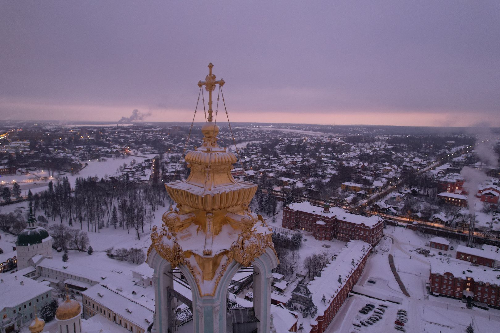сергиев посад, видео с коптера, зима в подмосковье,